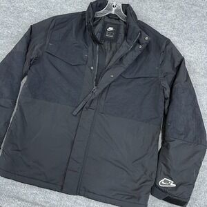 Nike Jacket Mens M Black Repel M65 Packable Hood Tech Full Zip Thermal Wind Rain